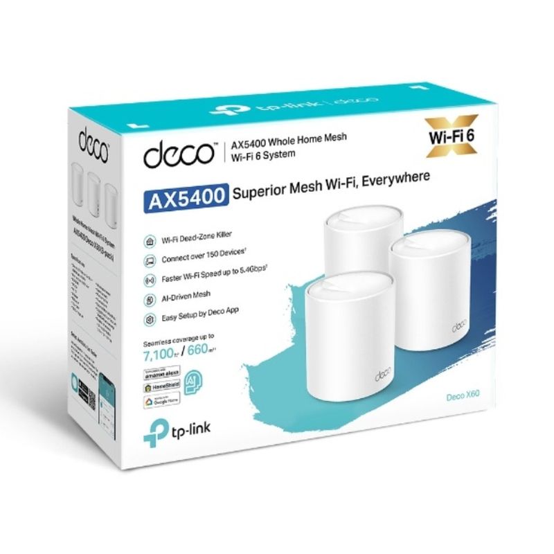 Sistema Mesh TP-Link Deco X60 AX5400 3-Pack Wi-Fi doble banda empaque