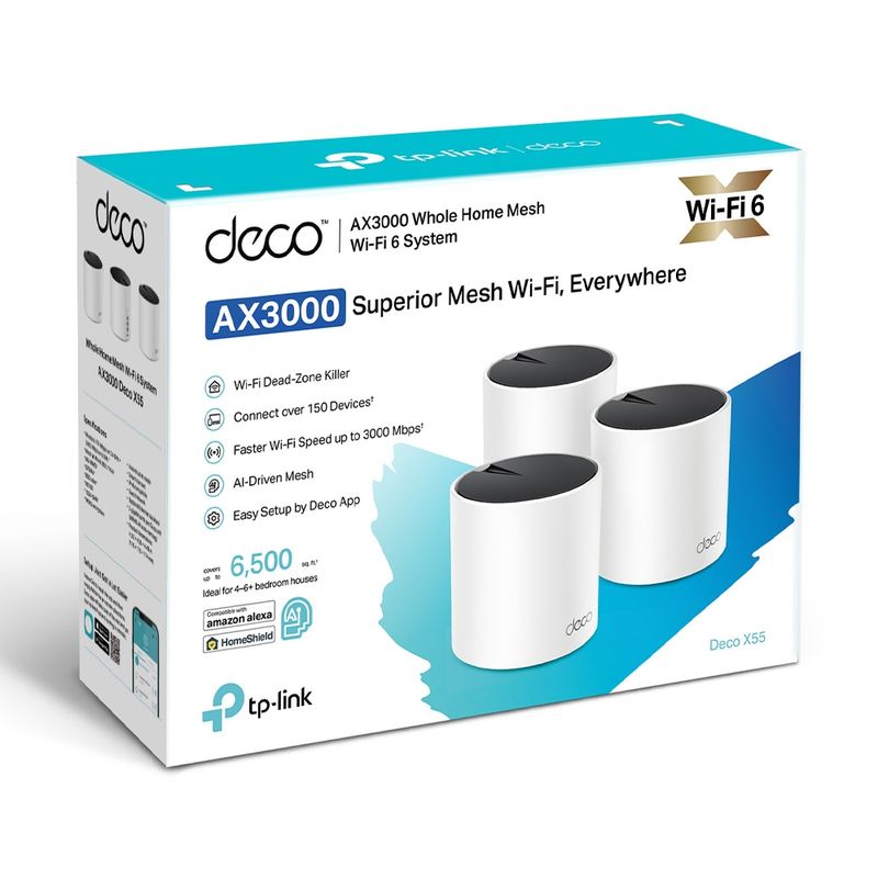 Sistema WiFi Mesh TP-Link Deco X55 AX3000  pack x3 doble banda empaque