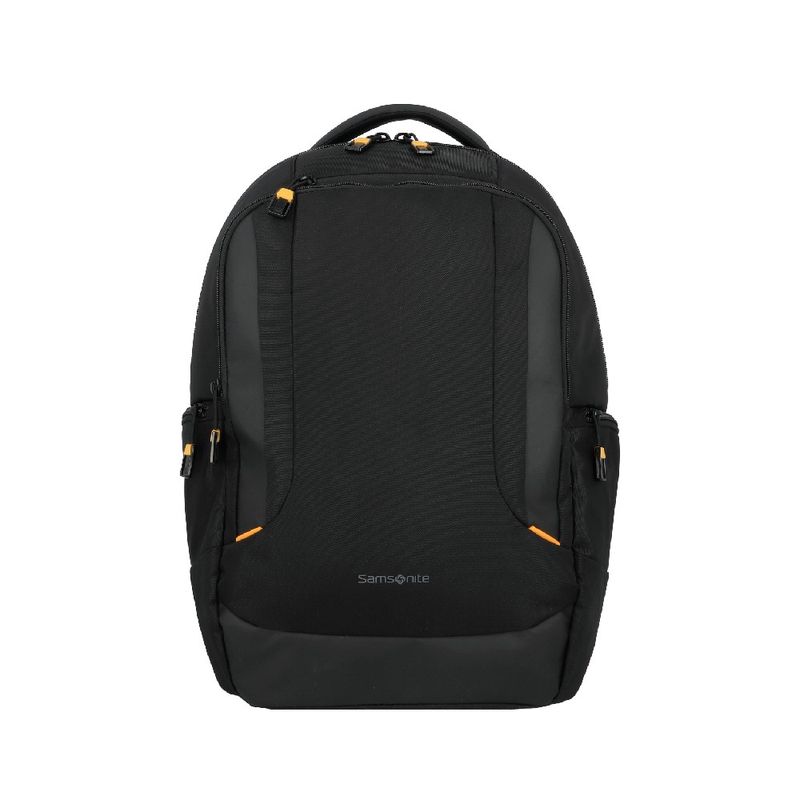 Mochila viajera Samsonite Locus negra con smart sleeve  frontal
