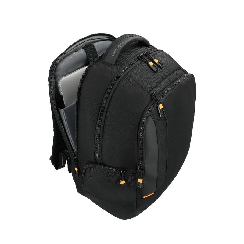 Mochila viajera Samsonite Locus negra con smart sleeve  superior oblicuo