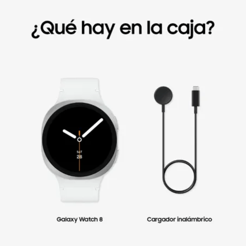 Smartwatch Samsung Galaxy Watch 8 40mm AMOLED GPS IP68 batería 40h silver vista inferior con base carga