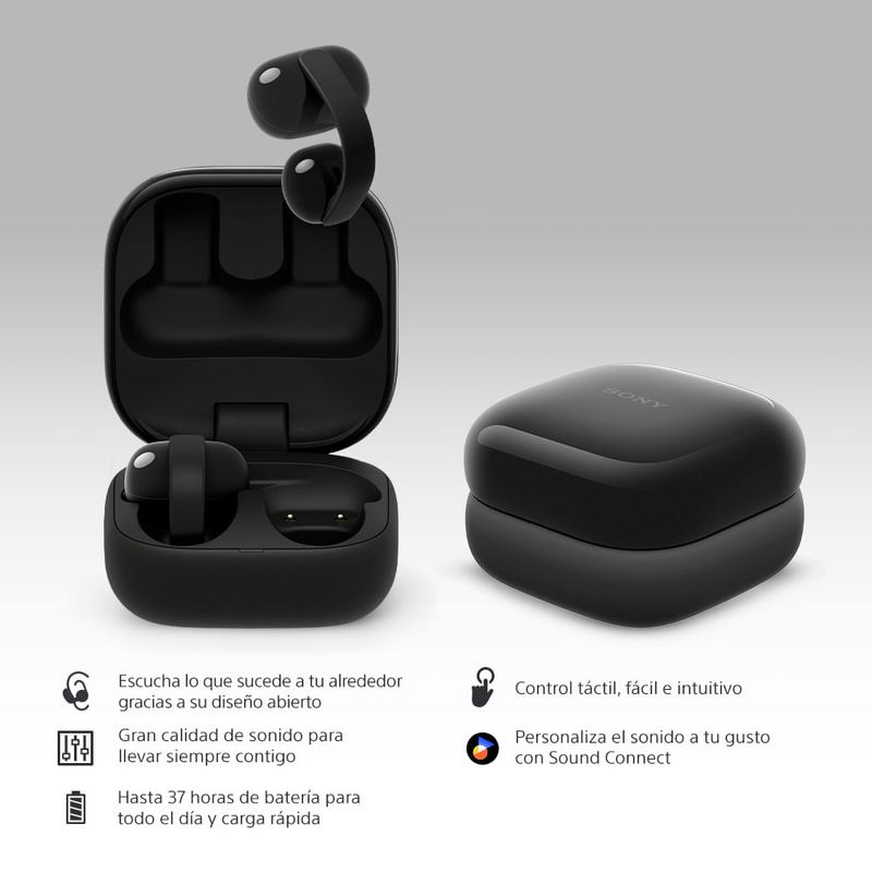 Audífonos inalámbricos Sony LinkBuds Clip Negro detalle diseño abierto