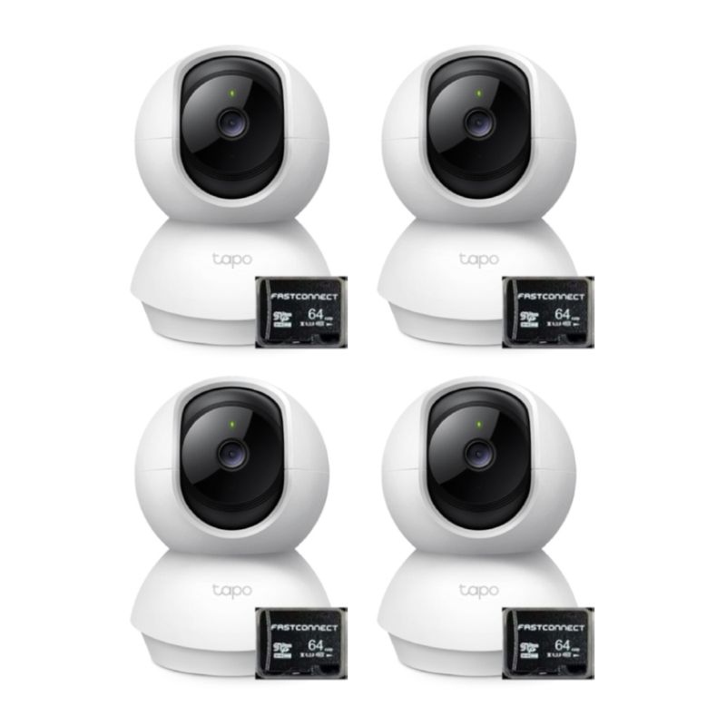Kit de 4 cámaras TP-Link Tapo C210 Wi-Fi visión nocturna 360° audio bidireccional blanco con micro SD 64GB vista frontal
