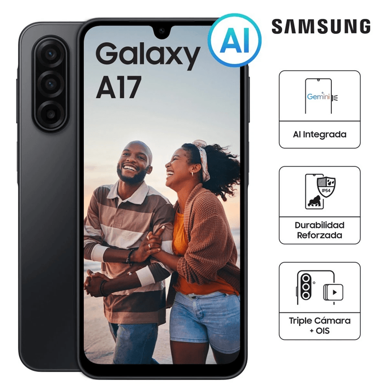 Celular Samsung Galaxy A17 5G 128GB negro vista trasera cámara 50MP