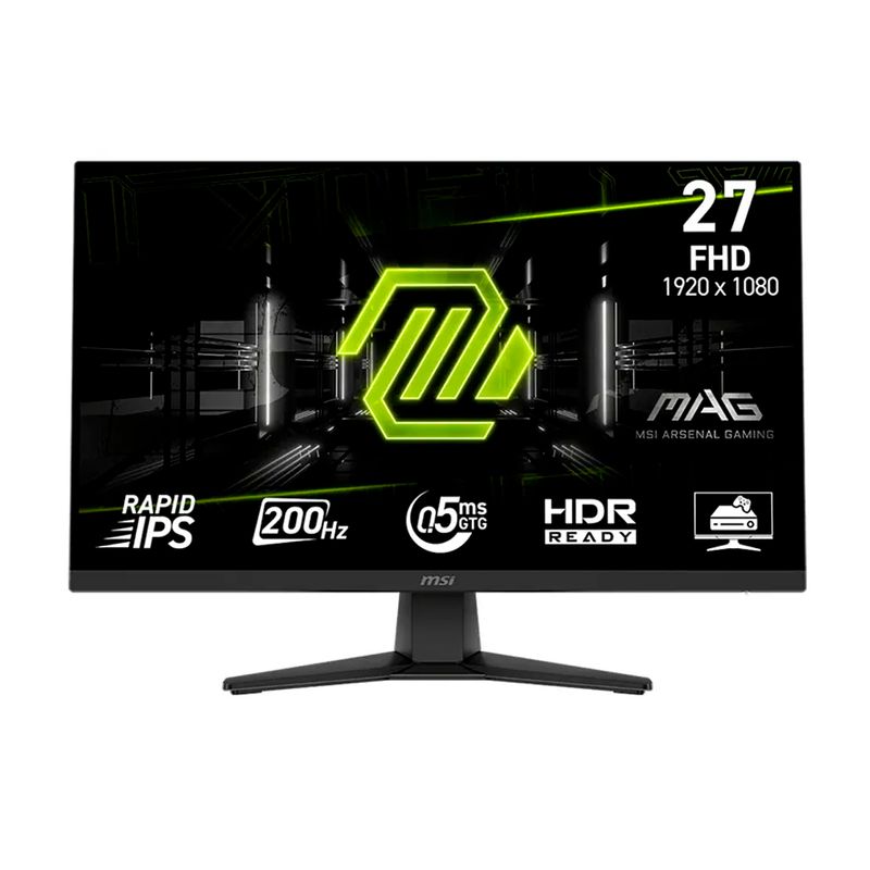 Monitor gamer plano MSI MAG 272F 27" IPS FHD puerto HDMI DP negro vista frontal