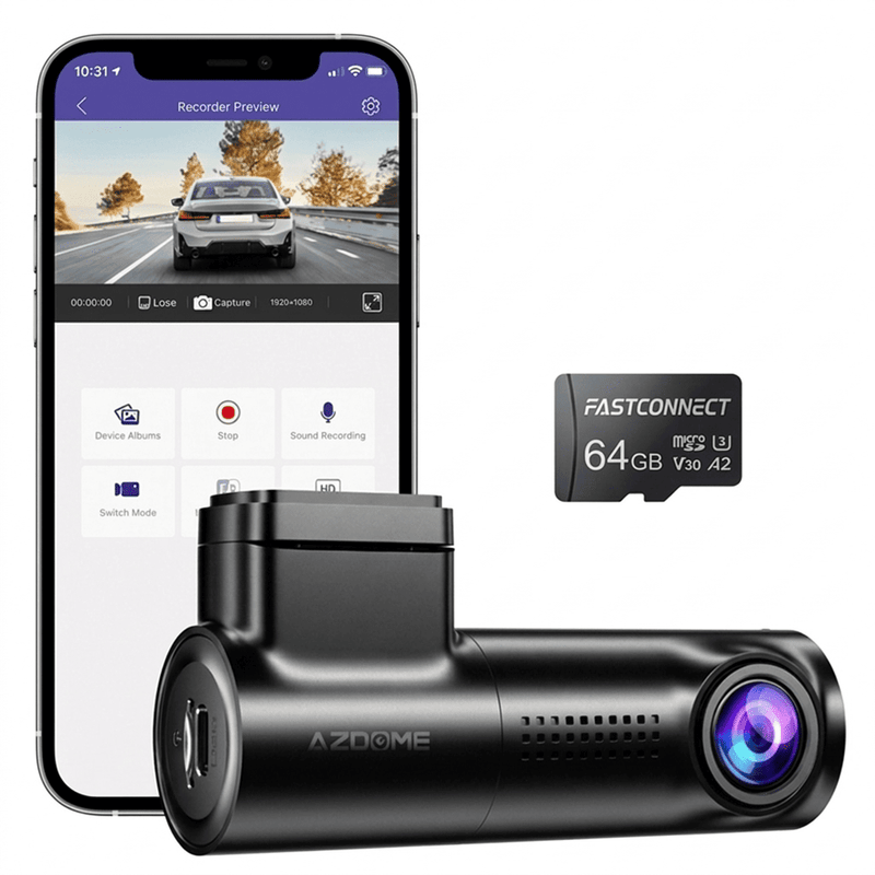 Cámara para autos Azdome M330 visión nocturna Wi-Fi negro con micro SD 64GB