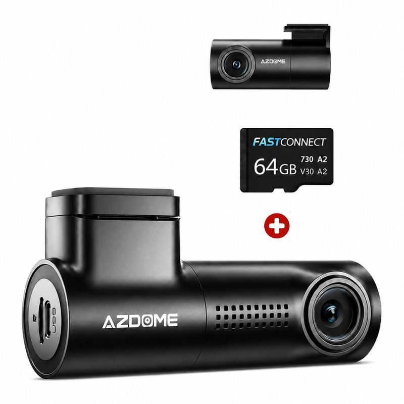 Cámara para autos dashcam Azdome M330 Max 4K frontal trasera Wi-Fi negro con micro SD 64 GB