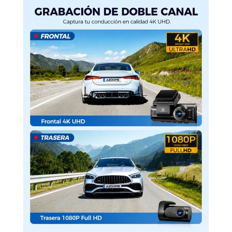 Cámara para autos dashcam Azdome M550 Pro 4K frontal interior trasera GPS, Wi-Fi  negro con micro SD 64GB especificaciones