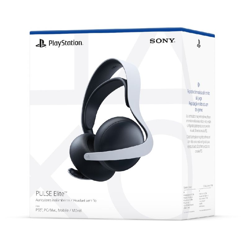 Audífonos Sony Pulse Elite PS5 PC blanco paquete paquete lateral