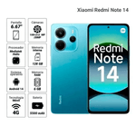 Celular Xiaomi Redmi Note 14 azul 128GB 6GB RAM detalle cámara principal