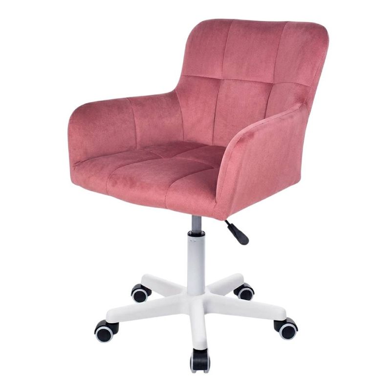 Silla giratoria de escritorio Buckingham Curve soporte aluminio hasta 70kg terciopelo rosado vista frontal oblicua