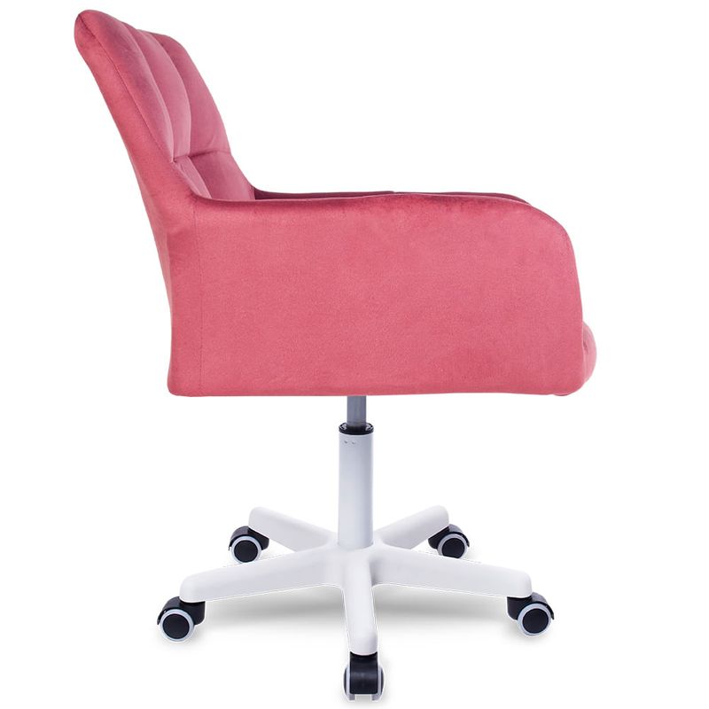 Silla giratoria de escritorio Buckingham Curve soporte aluminio hasta 70kg terciopelo rosado vista frontal lateral