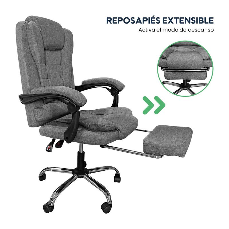 Silla gerencial Evox Advance C1-GR reclinable gris frontal características