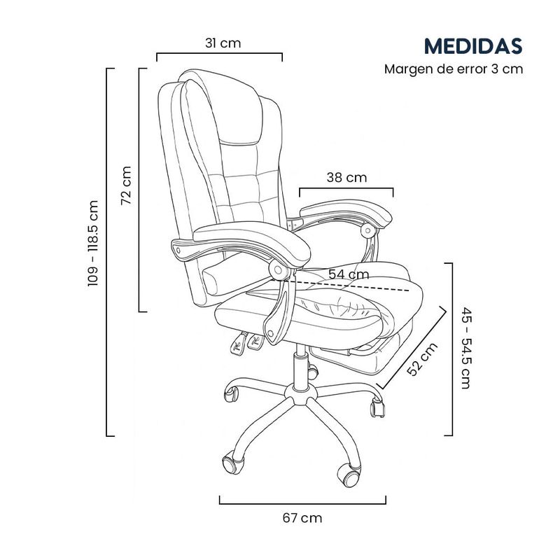 Silla gerencial Evox Advance C1-GR reclinable gris medidas