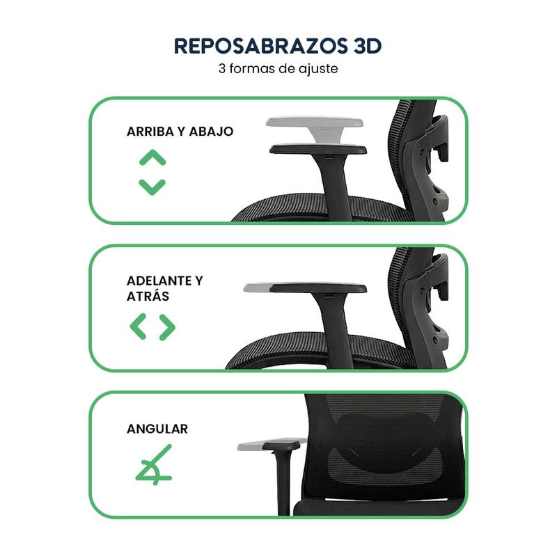 Silla ergonómica Evox Advance E8-B reclinable negra  detalles