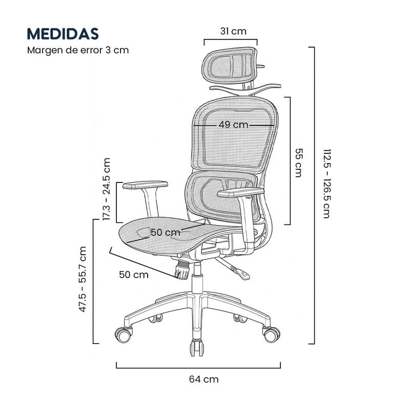 Silla ergonómica Evox Advance E8-B reclinable negra   medidas