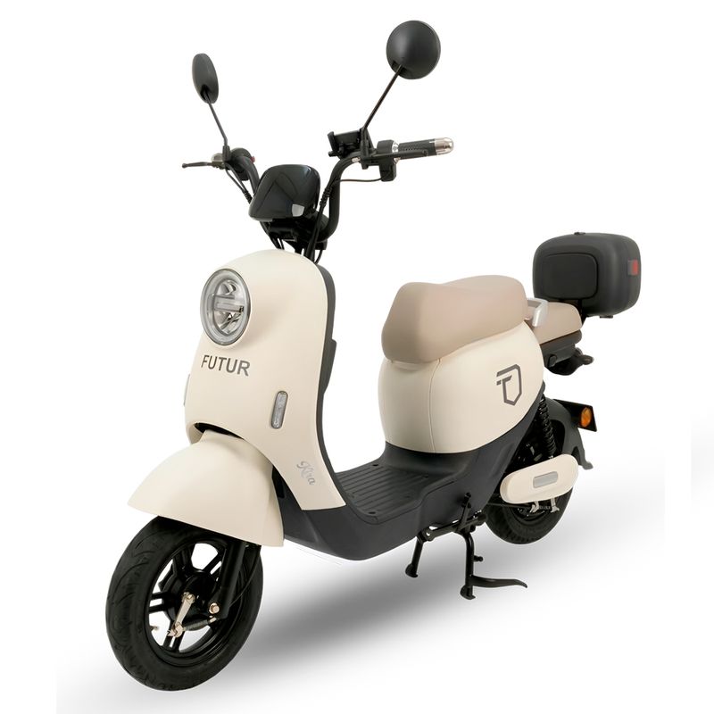 Bicimoto eléctrica Futur Kira velocidad máxima 25 km/h greige vista frontal oblicua