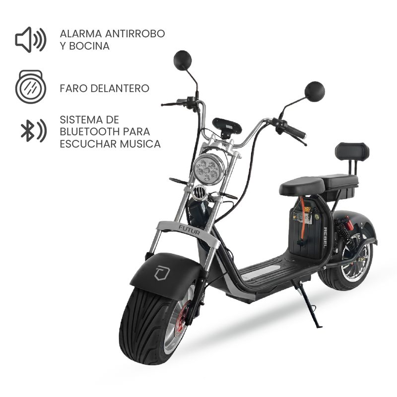 Moto eléctrica Futur Rebel velocidad máxima 50 km/h negra especificaciones
