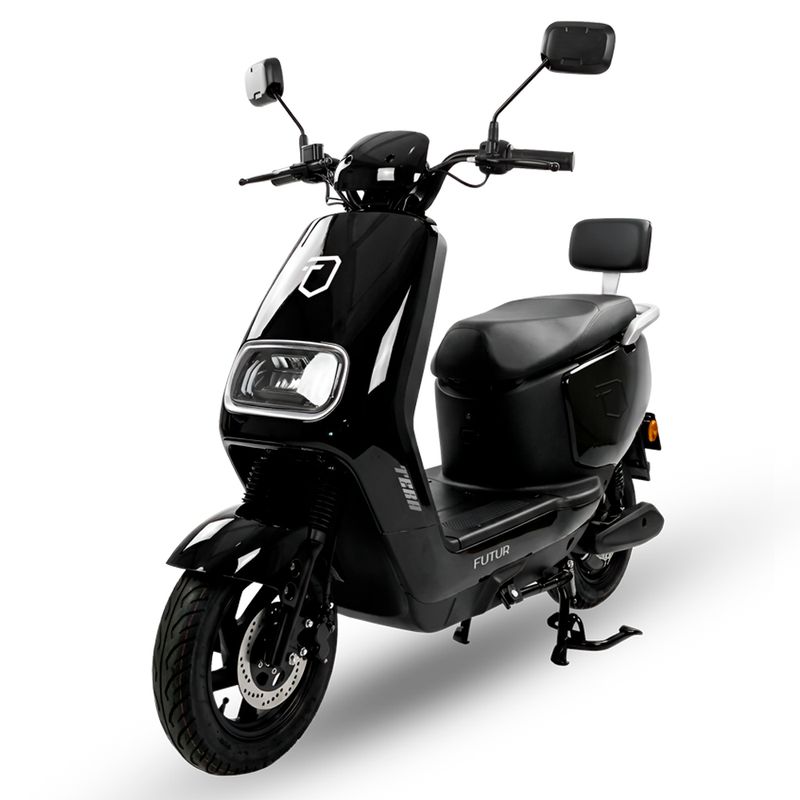 Moto eléctrica Futur Tera autonomía 40 a 45 km color negro vista frontal oblicua