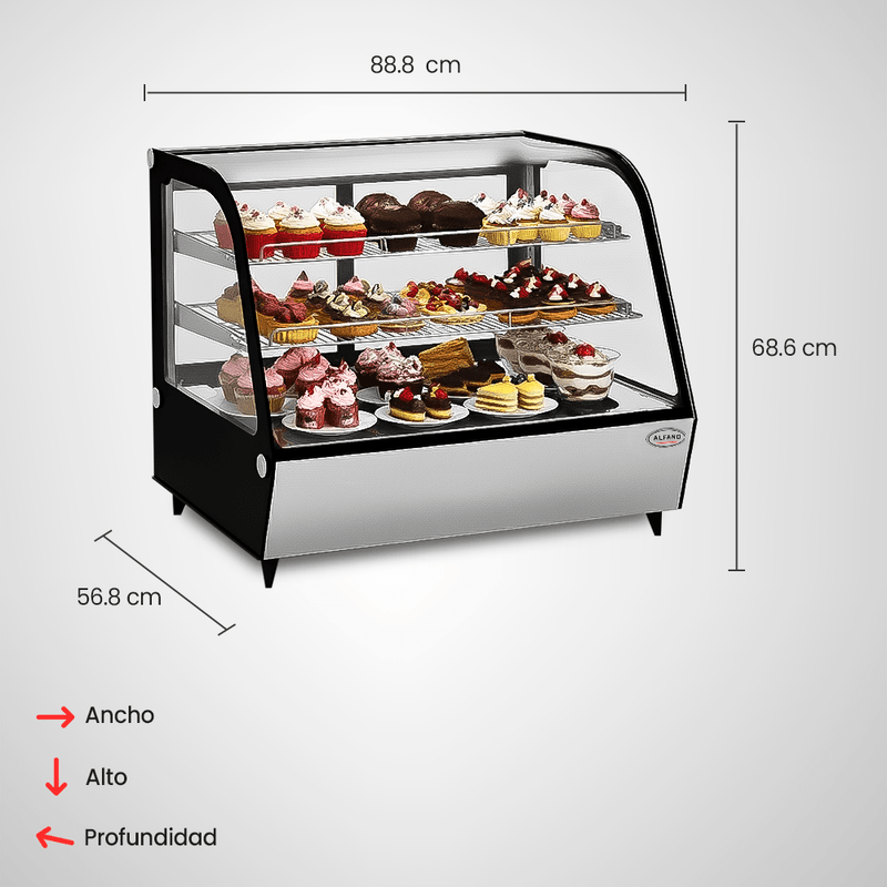 Vitrina refrigerada Alfano CTD-180 180L negra frontal oblicuo medidas