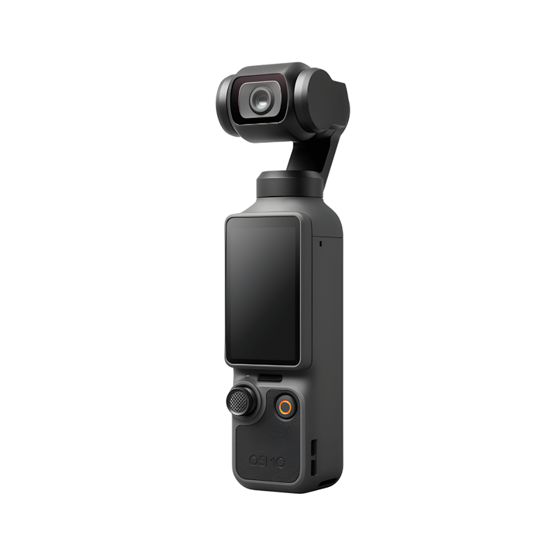 Cámara DJI Osmo Pocket 4 con grabación 4K vista frontal oblicua