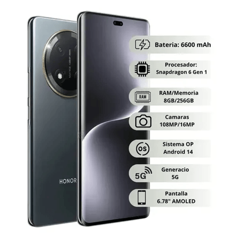 Celular Honor X9C negro titanio 256GB vista frontal pantalla AMOLED 6.78 pulgadas