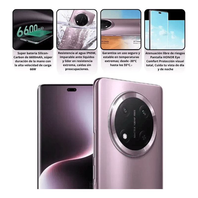 Celular Honor X9C titanio morado 256GB vista trasera cámara 108MP