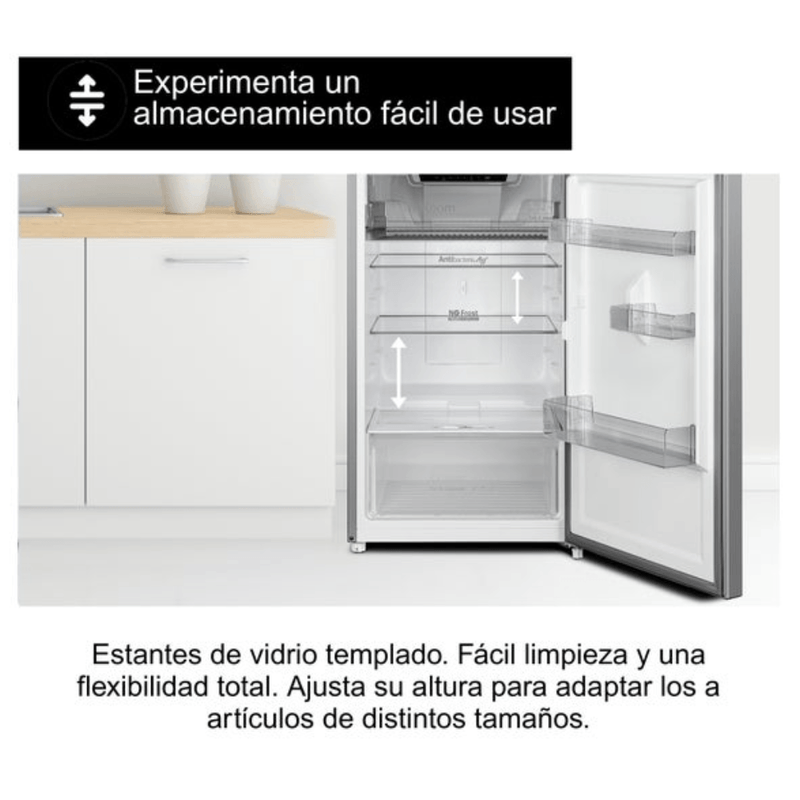 Refrigeradora Panasonic 201L No Frost luz LED negra frontal capacidad