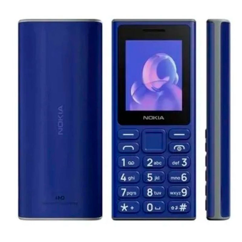 Celular Nokia 105 2024 azul vista frontal y trasera