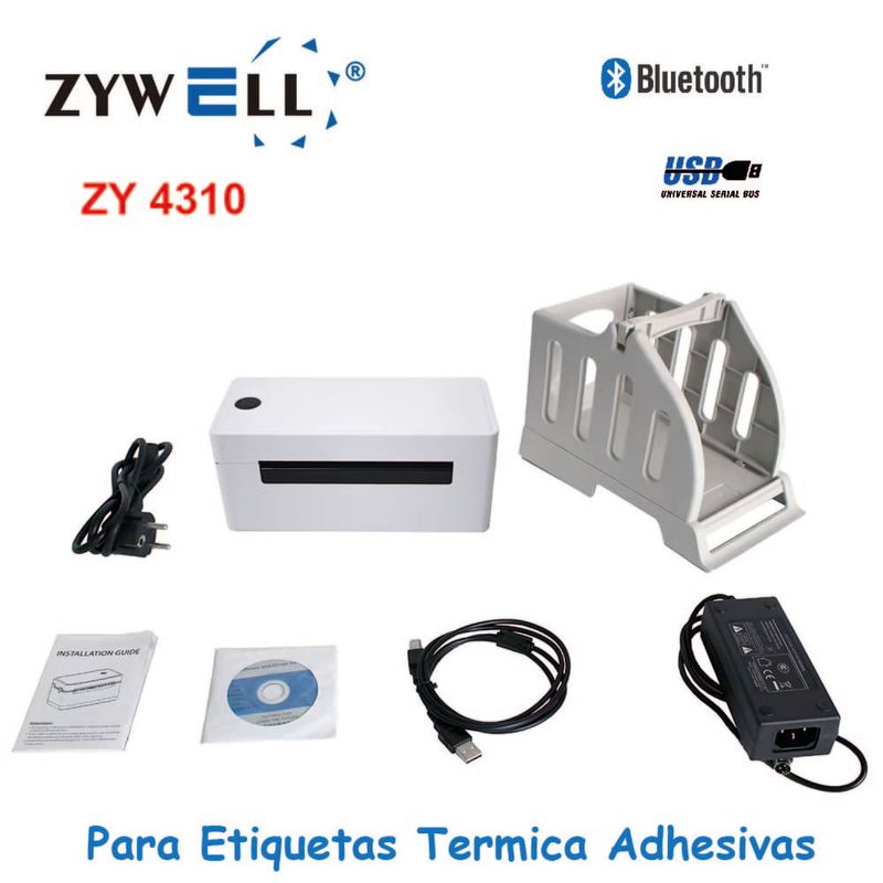 Impresora térmica Zywell ZY4310 con soporte para rollo blanco vista de accesorios