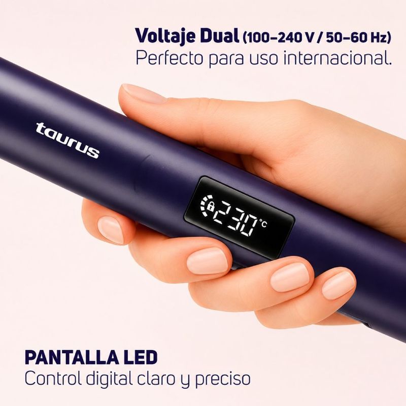 Alisadora Taurus Plasma Slim Titanium 210C 7 niveles morada frontal característica