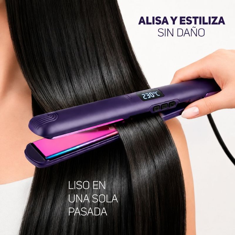 Alisadora Taurus Plasma Slim Titanium 210C 7 niveles morada frontal beneficio