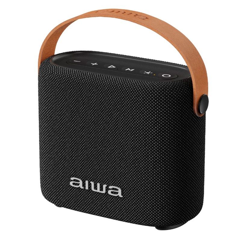 Parlante Aiwa bluetooth negro vista diagonal
