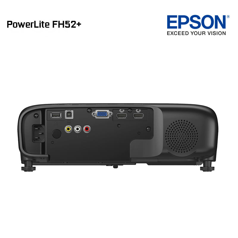 Proyector portátil Epson PowerLite FH52+ resolución 1920x1080 vista dorsal