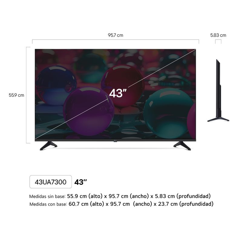 Smart TV LG 43 pulgadas 4K UHD 43UA7300PSB especificaciones medidas