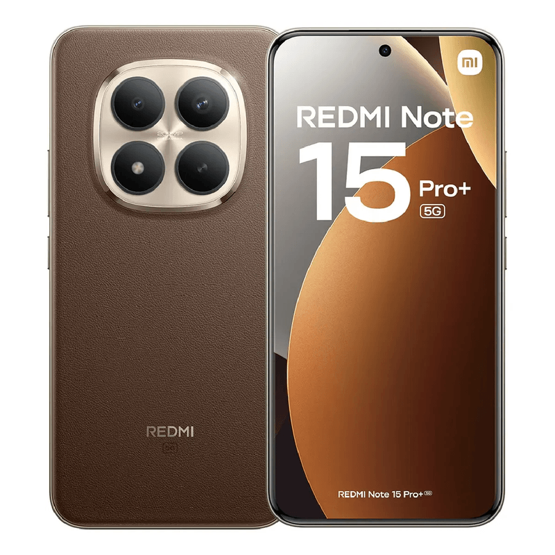 Celular Xiaomi Redmi Note 15 Pro+ 5G café moca vista frontal y posterior