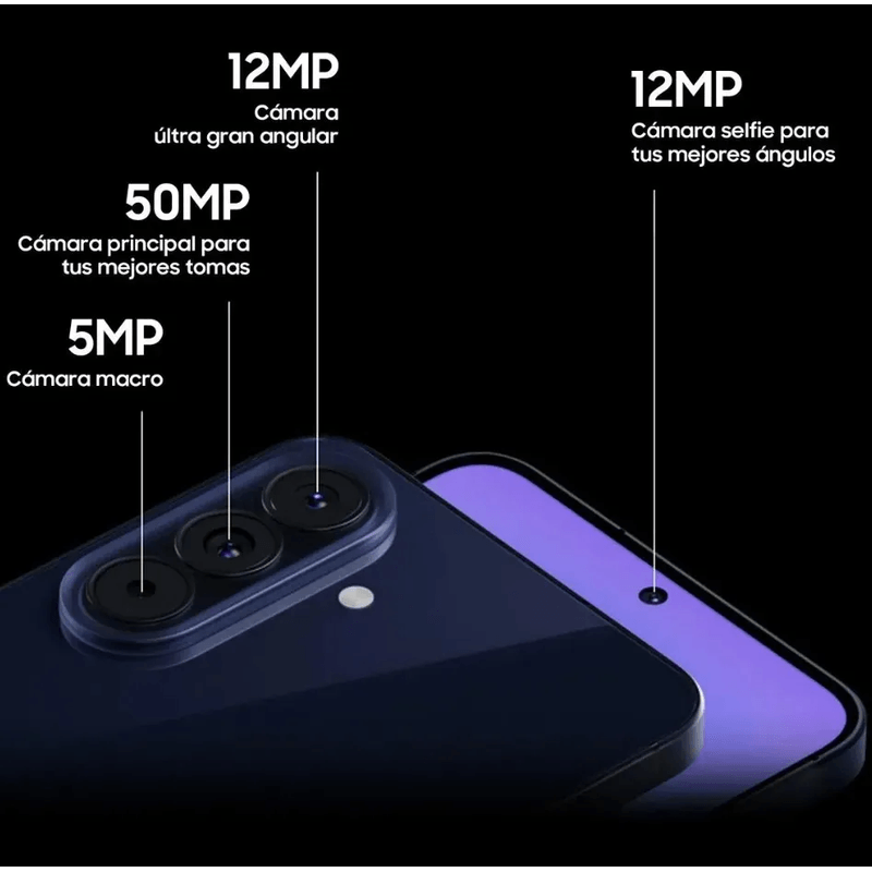 Celular Samsung Galaxy A57 5G azul oscuro detalle pantalla