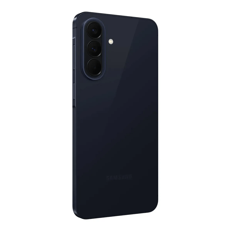 Celular Samsung Galaxy A57 5G azul oscuro vista lateral diseño delgado