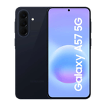 Celular Samsung Galaxy A57 5G azul oscuro vista frontal y posterior
