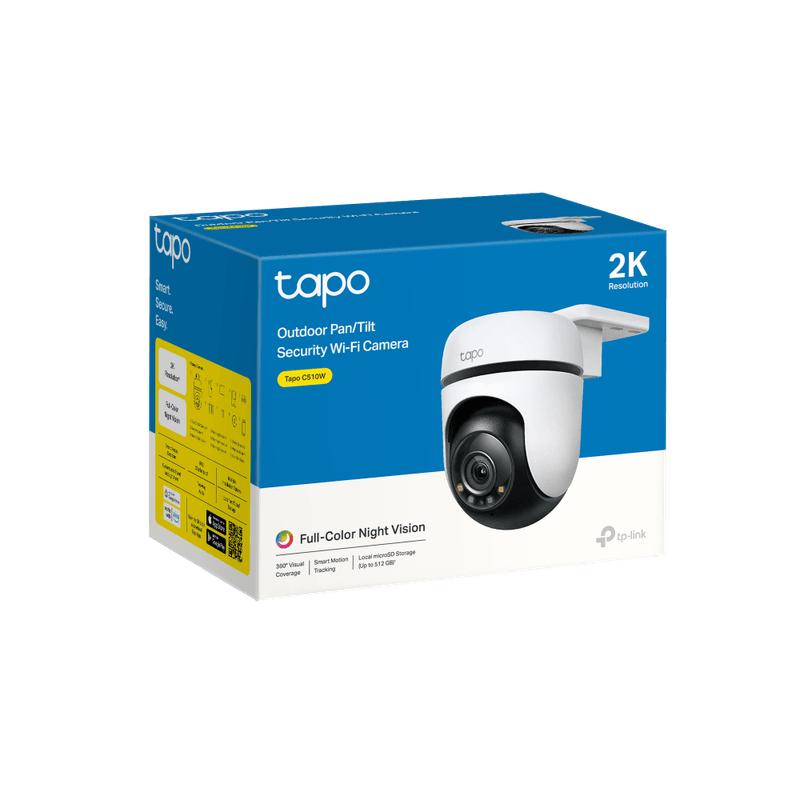 Cámara TP-Link Tapo C510W 2K QHD Wi-Fi 360 exterior blanca frontal empaque