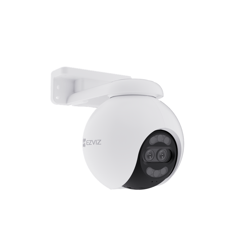 Cámara seguridad EZVIZ H80x Dual 4K Wi-Fi exterior blanca frontal dorsal
