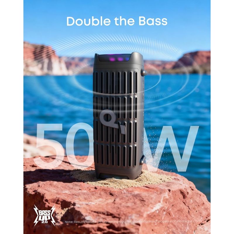 Parlante Bluetooth Soundcore Boom 3i 50W negro toma principal para playa
