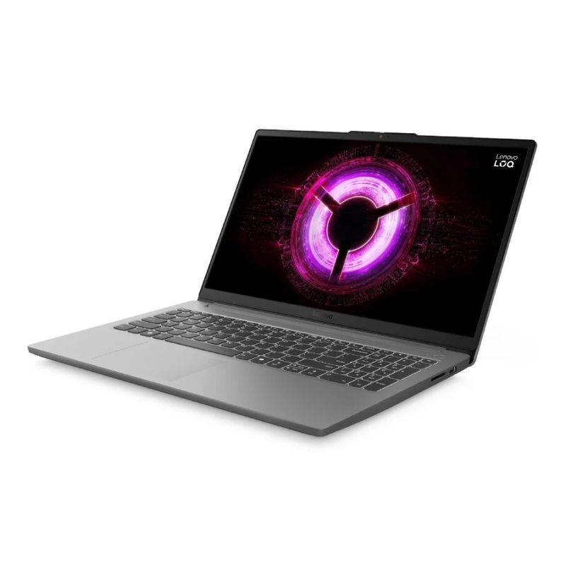 Laptop Lenovo LOQ 15ARP10E Ryzen 7 RTX 3050 luna grey vista frontal oblicua