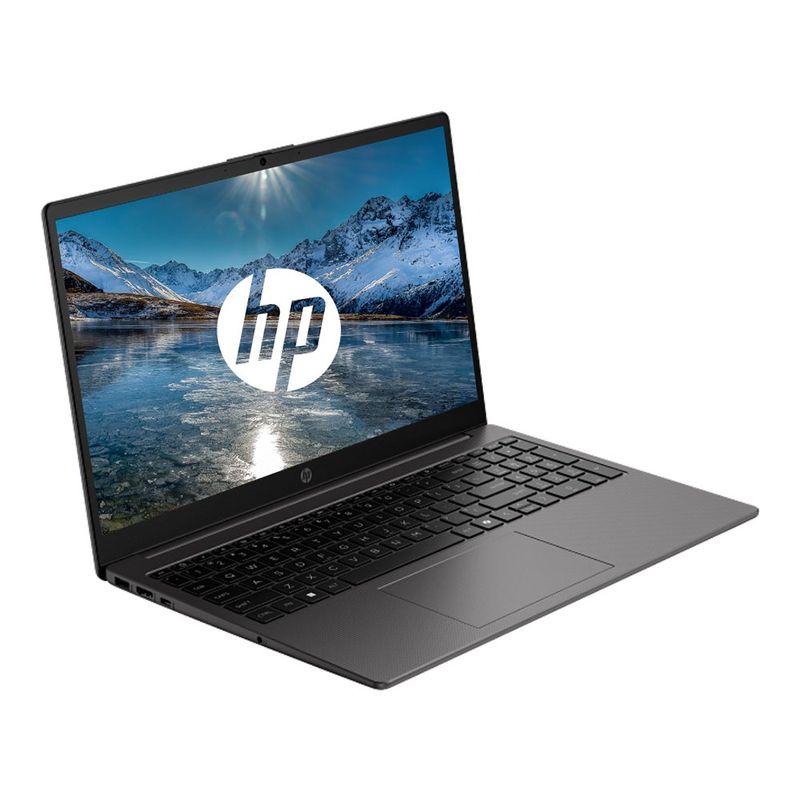 Laptop HP 250R G10 15.6 pulgadas con 16GB RAM SSD 512GB negro vista frontal oblicua