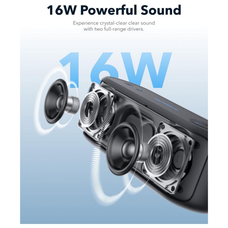 Parlante Bluetooth Soundcore Select 3 tecnología BassUp negro vista lateral