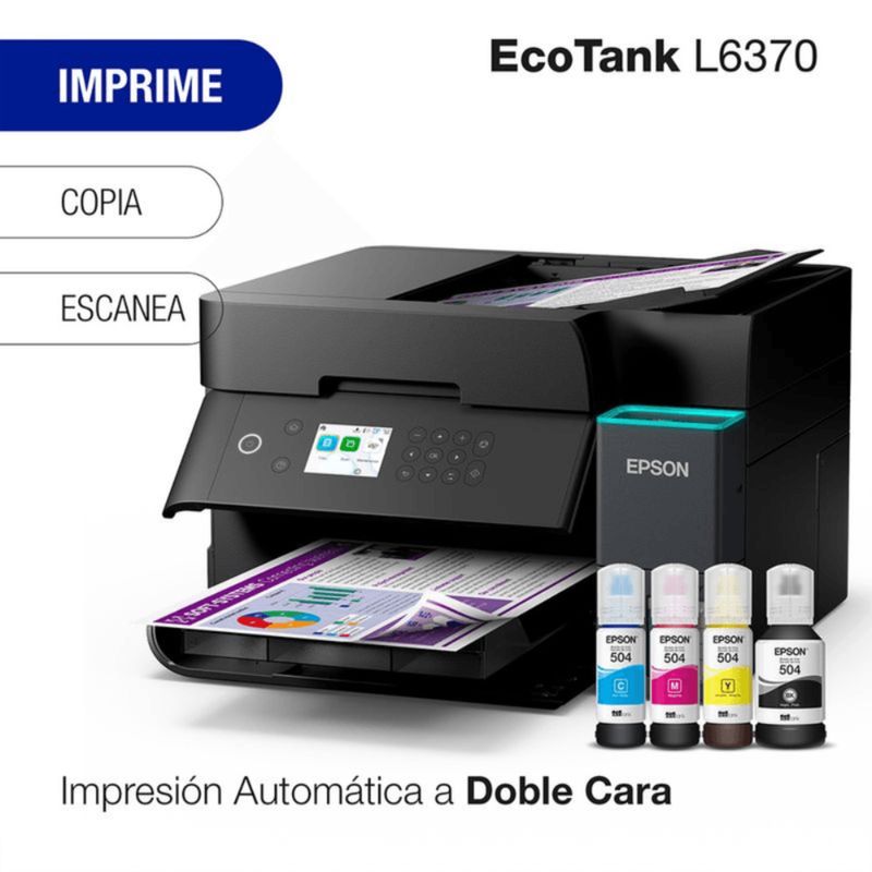 Impresora Epson EcoTank L6370 Wi-Fi dúplex con tintas T504 frontal oblicuo
