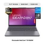 Laptop Lenovo IdeaPad Slim 3 i5 16GB SSD 512GB 15.3 gris frontal especificaciones