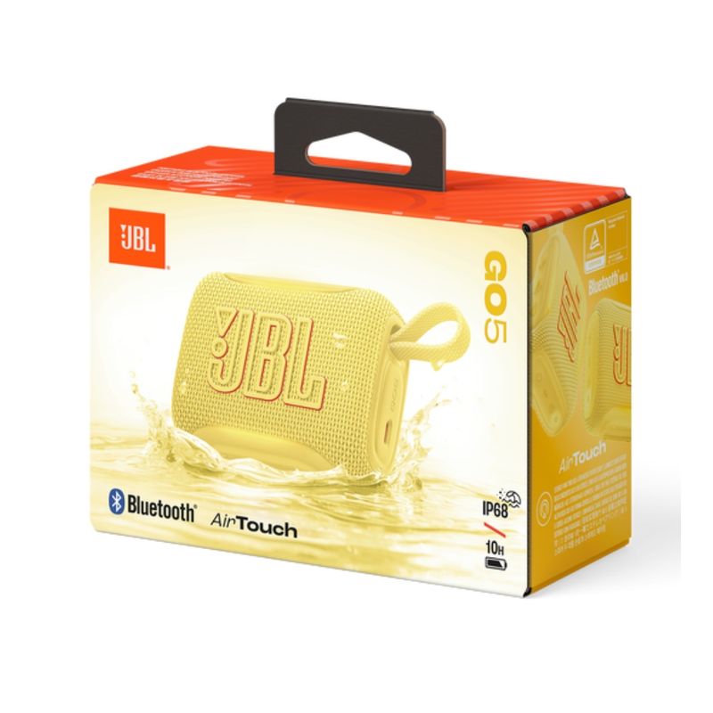 Parlante Bluetooth JBL Go 5 resistente al agua IP68 amarillo vista empaque