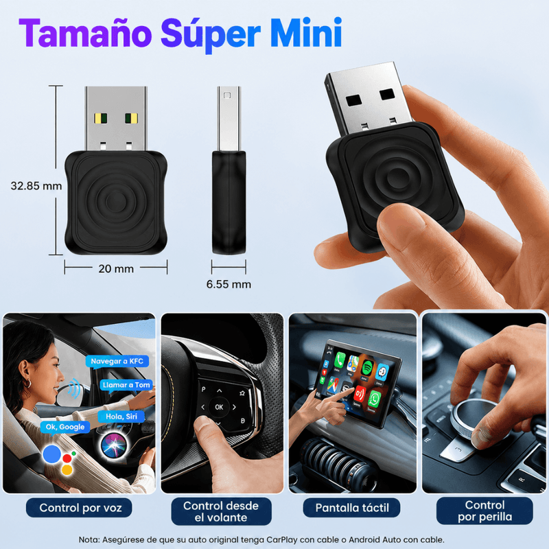 Adaptador inalámbrico Carlinkit Mini Ultra USB negro vista lateral