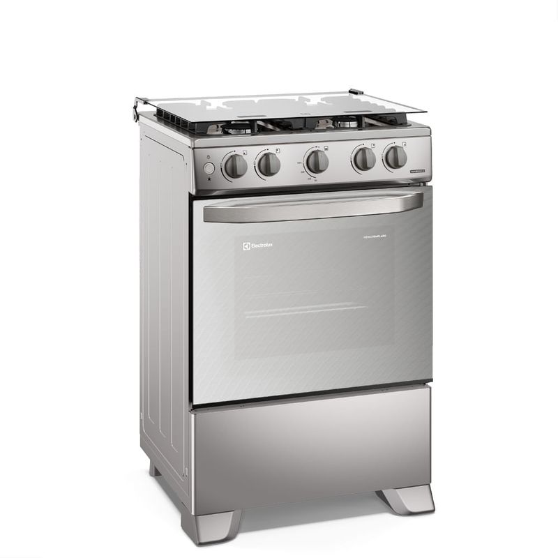 Cocina Electrolux FE4GMR 4 quemadores VaporBake gas silver frontal oblicuo